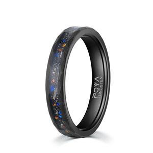 Poya कुचल गैलेक्सी ओपल उल्का बलुआ पत्थर जड़ना काले टंगस्टन कार्बाइड के छल्ले पुरुषों के लिए - Product Image 4