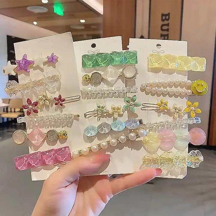 2024 Wholesale 6pcs Sets Luxury Rhinestone Korea Hair Clip hairpins kids fashion accessories