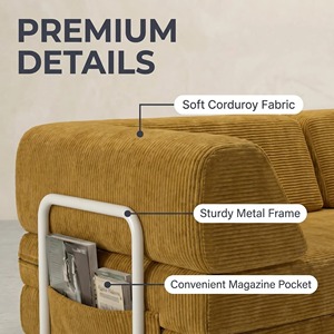 Vacuum Packed Square <b>Sofa</b> Bed Apartment Oversized Corduroy Convertible Couch Folding Sleeper Compressed Shipping Ready - Product Image 2