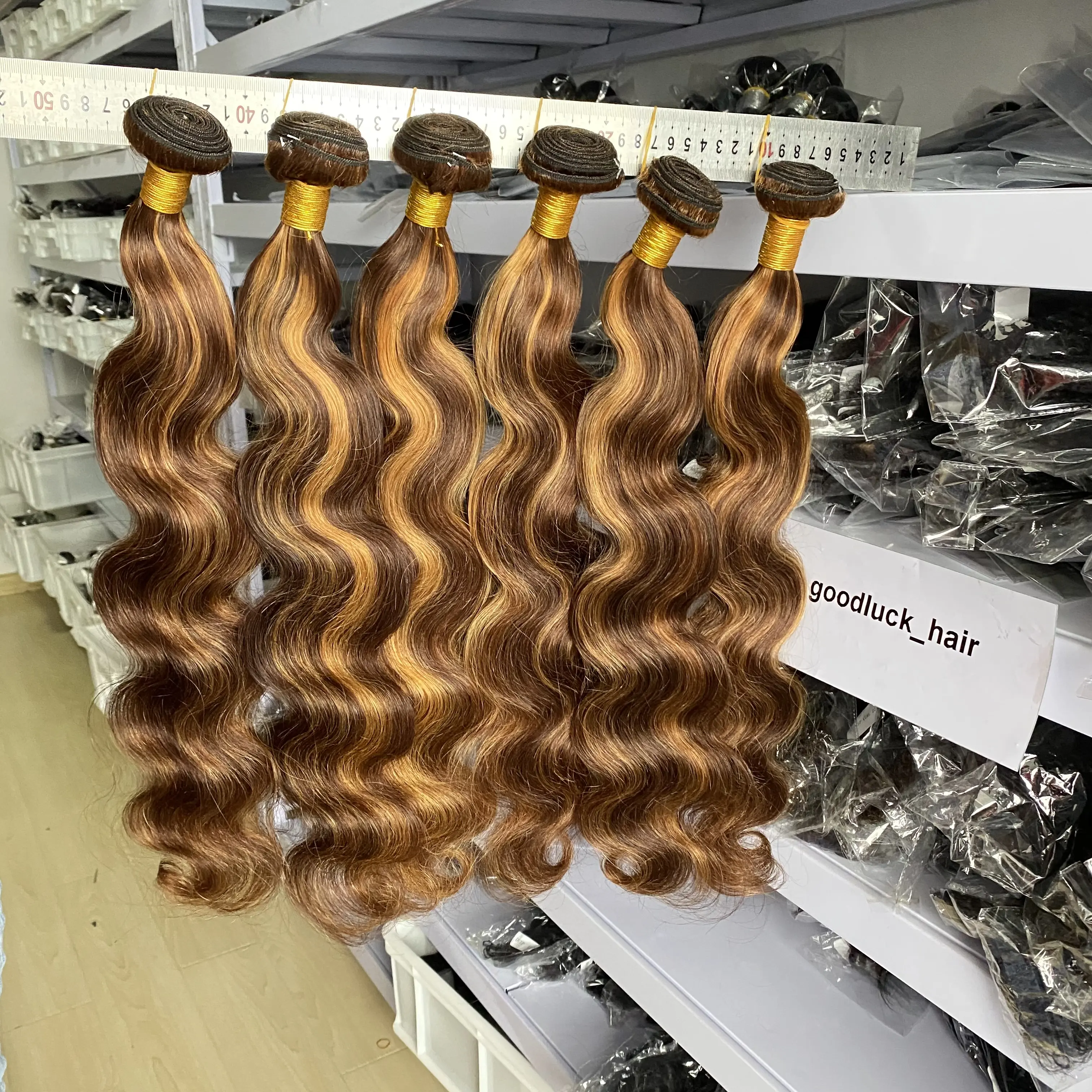 Goodluck 10-40inch long length 4/27 body wave straight virgin hair highlighted hair weave weaving extension bundle bundles