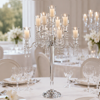 Candélabre en cristal de verre pour mariage, 9 bras, décoration d'intérieur, centre de table de mariage avec 5 bras en cristal