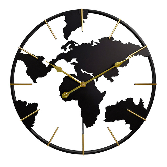New Arrival Modern Art Decoration Living Room Circular Iron Office Clocks Design World Map Wall Clock