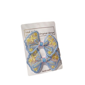 Children's lace embroidered <b>bow</b> hair <b>clip</b>, Korean style, candy-colored duckbill <b>clip</b>, fabric side bangs <b>clip</b>. - Product Image 5