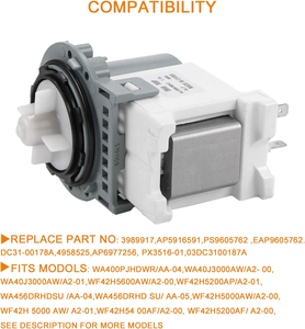 ปั๊มน้ำทิ้งเครื่องซักผ้าไฟฟ้า DC31-00187A PX3516-01 ผลิตจากพลาสติกที่เป็นมิตรต่อสิ่งแวดล้อม ใช้ไฟ AC 120V รับประกัน 5 ปี สำหรับเครื่องซักผ้าซัมซุง - Product Image 4