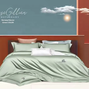 Double-Faced Long Staple Egyptian Cotton Four-Piece Satin High-End Luxury Duvet Cover <strong>Set</strong> King Breathable Eco-Friendly - Product Image 2