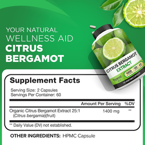 Cápsulas de extracto de bergamota cítrica de marca privada de alta calidad Beneficios para el corazón y el sistema circulatorio Función circulatoria Lípidos equilibrados - Product Image 2