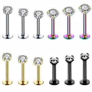Boucles d'oreilles de piercing en acier inoxydable 16G avec zircon cubique pour cartilage et hélix, petites boucles d'oreilles clous en zircon pour cartilage, vente en gros - Product Image 1