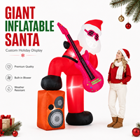 Père Noël géant gonflable personnalisé avec lumière LED, guitare et haut-parleur, figurine gonflable pour la décoration extérieure de Noël dans la cour