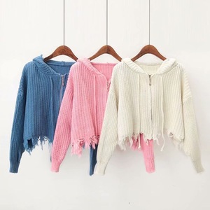 Prêt à expédier mode <span class=keywords><strong>fantaisie</strong></span> acrylique tricoté Cardigans fermeture éclair glands <span class=keywords><strong>pull</strong></span> pour les femmes - Product Image 4