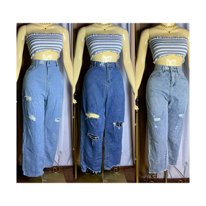 Jeans en denim d'occasion Y2K pour femmes, pantalons déchirés à la mode, jeans usagés à genoux déchirés, vente en gros à prix réduit - Product Image 1