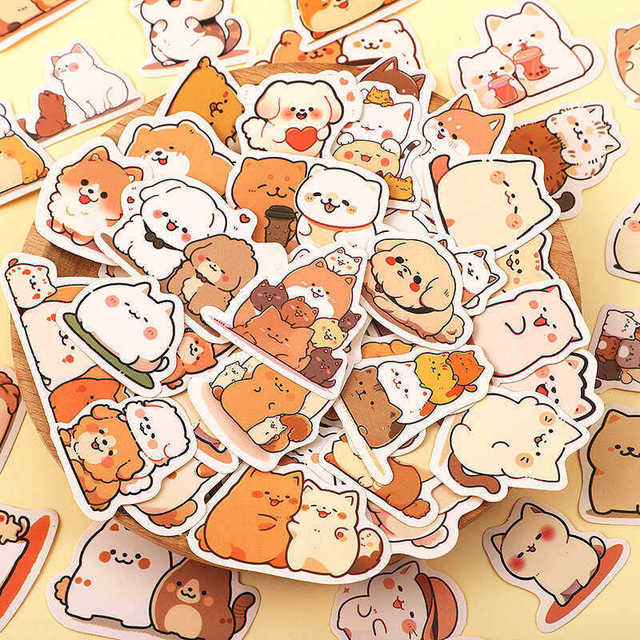 108Pcs Self-adhesive Ethnic Style Cat Dog Stickers Set Cute Cartoon Animal Decals Laptop Journal Phone Case DIY Decor Kids Gift