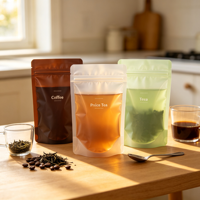 Sachets souples personnalisés en PE avec fermeture éclair pour l'emballage alimentaire de grains de café, feuilles de thé et emballages cadeaux