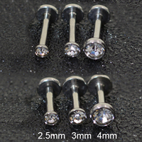 Hengsen ASTM F136 Titane plaqué platine/or, clou d'oreille à dos plat avec zircon, 16G, filetage interne, pour lobe d'oreille, hélix, mariage