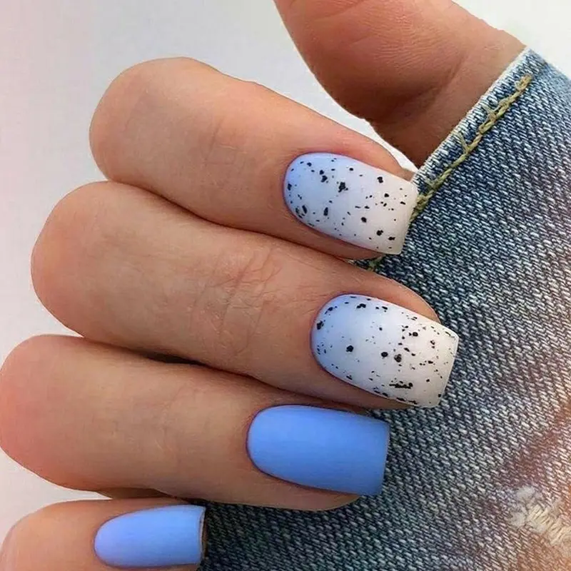 Super Design blu opaco unghie artificiali quadrato medio affilato falso stampa sulle unghie unghie finte