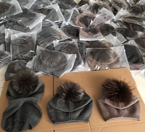 <span class=keywords><strong>Bonnet</strong></span> tricoté d'hiver en fourrure de raton laveur véritable pour <span class=keywords><strong>femme</strong></span>-pour la plage ou la scène d'affaires - Product Image 6