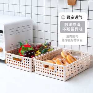 Hollow Storage <b>Basket</b> Rectangle With Handle For Kitchen Food Organization <b>Plastic</b> <b>Baskets</b> - Product Image 1