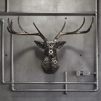 Sculpture murale suspendue rétro moderne pour la maison, artisanat en fer et en métal, statue de tête de cerf creuse grandeur nature