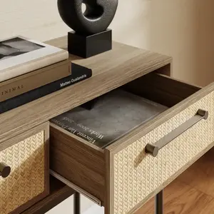 Table <span class=keywords><strong>console</strong></span> industrielle simple avec façades de tiroirs en <span class=keywords><strong>rotin</strong></span> naturel pour <span class=keywords><strong>entrée</strong></span>, salon, hôtel, table d'<span class=keywords><strong>entrée</strong></span> - Product Image 4