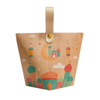 Nouveau sac en papier kraft pour l'Aïd Moubarak Ramadan Kareem, boîte à chocolat avec décorations de fête islamique musulmane pour emballages de bonbons