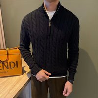 Pull en maille torsadée à col montant et demi-zip pour homme, chaud, coupe ajustée, 100% coton, blanc, gris, noir, bleu marine, rouge, tailles ML, XL, 2XL, 3XL
