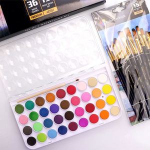 In Stock Fast Shipping 36 Water <b>Color</b> Art Painting Set for Creativity and Relaxation with 15 Nylon Paint Brushes - Product Image 2