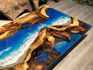 Table de salon et de boutique en bois de la marque LAMA EPOXY avec plateau en résine époxy, idéale pour salle à manger, cuisine, café - Product Image 2