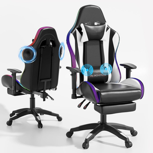 AJUNION Chaise de jeu RVB avec haut-parleurs <span class=keywords><strong>Bluetooth</strong></span> Style Racing Chaise d'ordinateur de 350lb Chaise de jeu à lumière LED pour adultes - Product Image 1
