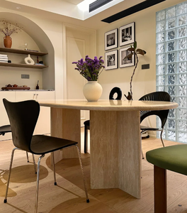 Pierre parfaite travertin blanc naturel <span class=keywords><strong>Table</strong></span> à manger en pierre de luxe moderne marbre durable salle à manger élégante - Product Image 2