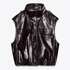<span class=keywords><strong>Gilet</strong></span> en cuir coupe-vent d'hiver personnalisé pour femmes Col montant Faux <span class=keywords><strong>gilet</strong></span> pour femmes - Product Image 3