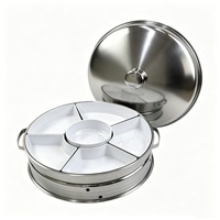 Edelstahl Rotierender Chafing Dish mit 6 Fächern, Runder Drehbarer Buffet-Speisenwärmer mit Deckel für Hotel und Restaurant
