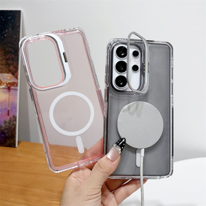 Shockproof Clear Magnetic Frame stand Mobile Phone case for Samsung 26 ultra S25 S24 <b>Camera</b> holder Transparent 3 in 1 Back Cover - Product Image 2
