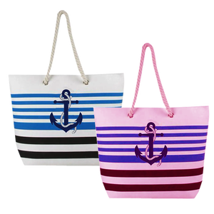 Bolsa de Playa de Lona con Estampado de Rayas y Asas de Cordón, Fabricada en India, Bengala Occidental - Product Image 3