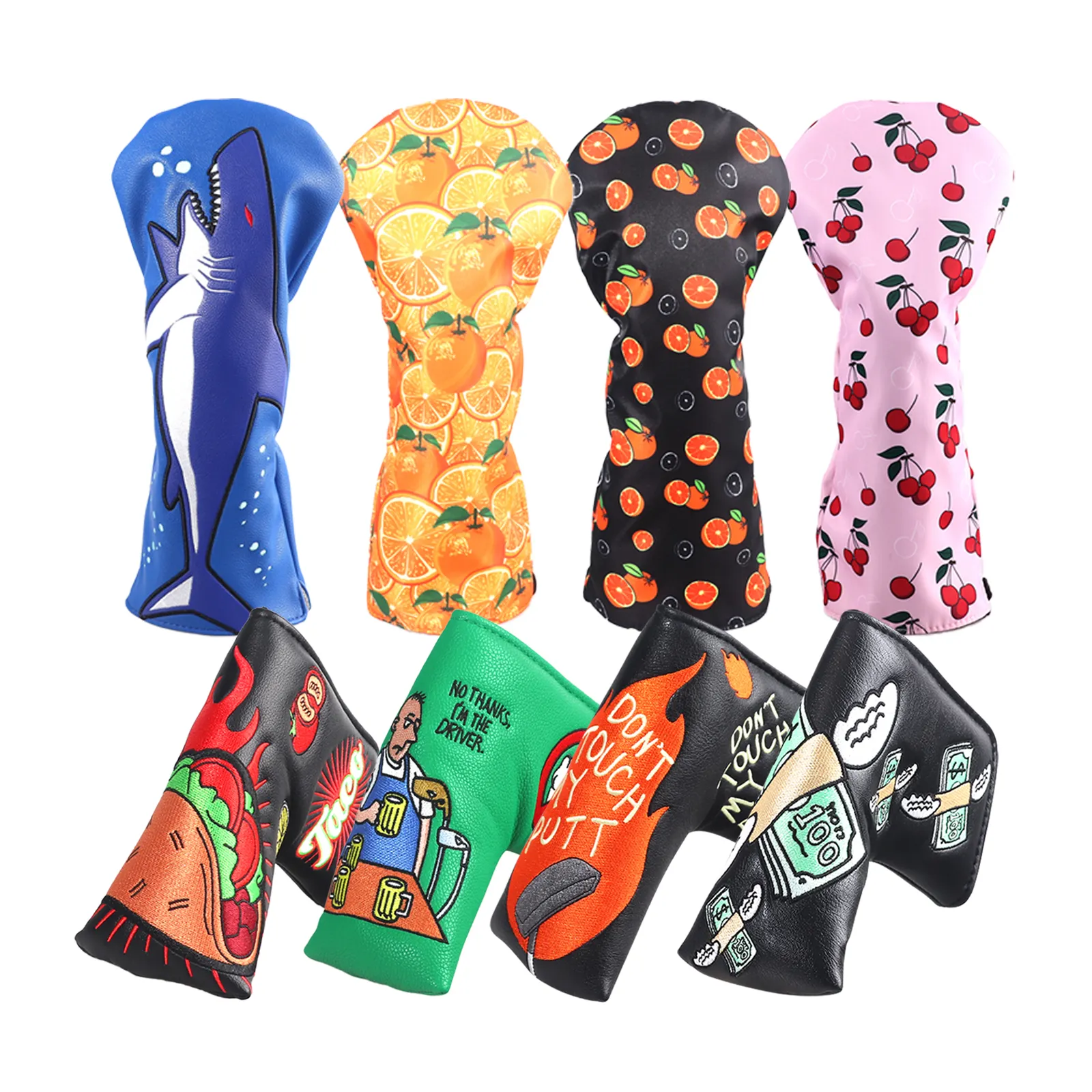 2024 Pu Lederen Golfhoes Voor Putter Woods Driver Retail Bulk Golf Head Covers Gewone Custom Club Covers Golf Headcovers