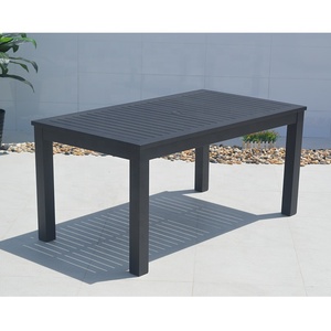 Table de jardin extérieure en aluminium noir pour restaurant, longue table à dîner avec trous pour parasol - Product Image 2