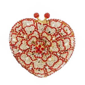 Pochette à fleurs élégante pour femmes avec cœur en cristal Sac à main à fleurs élégant pour les cocktails de mariage Style décontracté ou classique - Product Image 1