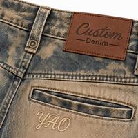 Jean pour homme personnalisé à multiples fermetures éclair, 14oz, denim épais, écologique, délavé, coupe droite, style Techwear, baggy, Hip Hop, OEM