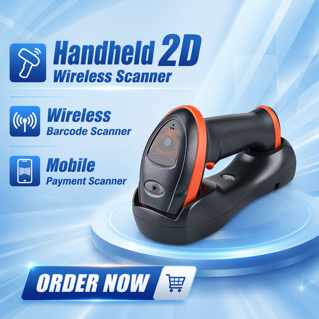 Wireless Handheld 2D Barcode Scanner with Stand Intelligent Image Recognition Scanner for Mobile Payment Retail Store
