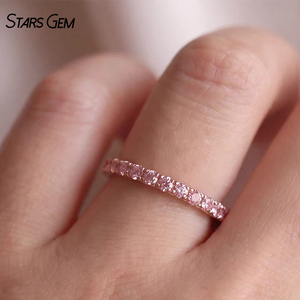Anillo de Boda de Eternidad Completa Starsgem de Oro Sólido de 10K con Baño de Rodio y Diamantes Rosados de Laboratorio con Corte Brillante para Mujer, Aniversario - Product Image 3