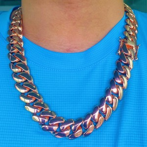 <span class=keywords><strong>Collana</strong></span> Catena a Maglia Cubana Miami Placcata in <span class=keywords><strong>Oro</strong></span> Rosa in Ottone Massiccio Hip Hop per <span class=keywords><strong>Uomo</strong></span> e Donna Gioielli Streetwear Audaci - Product Image 2