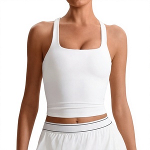 <b>Top</b> Class Women Square Neck Sports Bra <b>Crop</b> <b>Top</b> Racerback Medium <b>Support</b> Yoga Fitness White Solid Color Sports Bra - Product Image 1