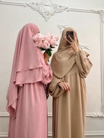 R-353 Abaya Femme Khimar 2 Voiles en Crêpe Jazz Haute Qualité, Robe Islamique ODM avec Hijab pour Prière et Jilbab