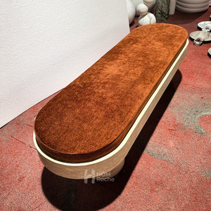 Modern Minimalist <strong>Seating</strong> Natural Marble Travertine <strong>Bench</strong> <strong>with</strong> Soft Velvet <strong>Cushion</strong> for Home &amp; Commercial Decor - Product Image 2