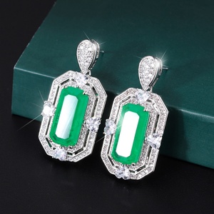 High Quality Eco-friendly Copper 8*16MM <b>Emerald</b> Green Cubic Zirconia 3 Piece Wedding Bridal Ring Necklace Set for Party - Product Image 4