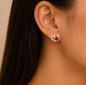 925 Sterling Silver Gold Plated Heart Shape <b>Red</b> Cubic Zirconia Stud <b>Earrings</b> for Women Romantic CZ Jewelry Wedding Anniversary - Product Image 6