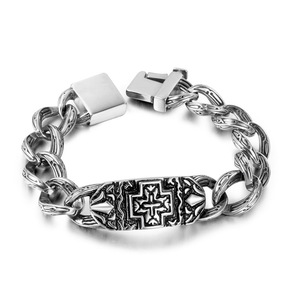 Men's <b>Titanium</b> Steel <b>Chain</b> Bracelet Cross Design Punk Style Jewelry CE240 - Product Image 1