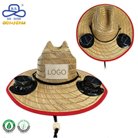 Sombrero de Paja de Ala Ancha con Logotipo Personalizado, Ventiladores de Refrigeración Solares, Protección UV, para Pesca, Jardinería y Actividades al Aire Libre para Hombres