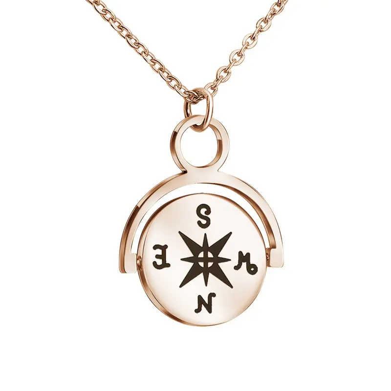 Stainless Steel Rotating Double-sided Round Necklace Pendants Jewelry Custom Letter Compass Pendant Jewelry For Men Women