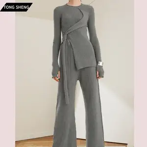 Wool Sweater Woman 2024 Supplier Custom Ladies Casmere Pullover Knitwear Knit Customizable Cotton Wool Matching Sweater Suits Set Women