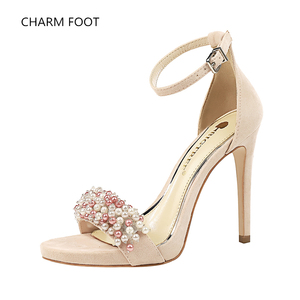 <span class=keywords><strong>Sandalias</strong></span> de tacón superalto para banquete, zapatos sexys de estilo europeo y americano, con <span class=keywords><strong>plataforma</strong></span> impermeable, con diamantes de imitación y perlas de ante - Product Image 6