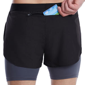 Forrado bolsillo Fitness entrenamiento gimnasio pantalones cortos verano hombres transpirable diverge lado 2 en 1 tejido de punto Casual 100% poliéster cintura media - Product Image 3